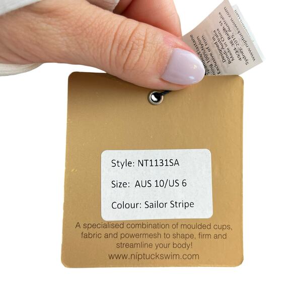 Niptuck NWT Red White Blue Sailor Stripe Adjustable Halter One Piece Swimsuit - Picture 11 of 13